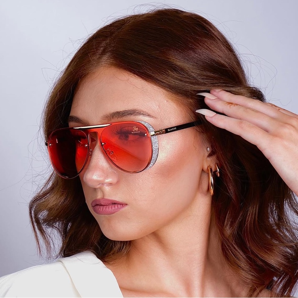 Stylish SAGII (sauh-jee) Pomegranate Red Aviator Sunglasses